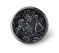 White Science Lab Objects Doodles on Chalkboard Round Brooch Pin, Unisex Smooth Lapel Tie Pin, Lightweight Badge Jewelry Crafts Decor for Costume Accessory Men Women