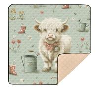 White Scotland Cow Fresh Spring Soft Padded mat for Baby to Play on Floor for Indoor Outdoor Comfortable Foldable Padded Play Mat for Baby Kids Toddlers Infants, 50'' x 50''tapete de gimnasio