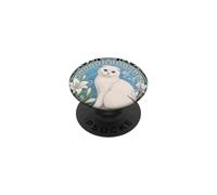 White Scottish Fold Cat Blue Eyes Art Nouveau PopSockets Adhesive PopGrip
