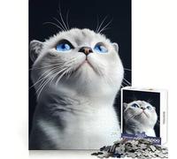 White Scottish Fold Cat with Blue Eyes Jigsaw Puzzles for Adults 1000 Piece Mental Exercise Mindful Leisure Snug Lock (50x75cm)