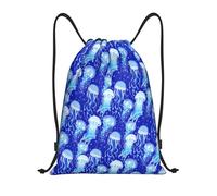 White Sea Jellyfish Drawstring Gym Bag For Men Camping Travel Laptop Backpack Womens Yoga String Bag Adjustable Beach Cinch Pouch Waterproof Sackpack Medium 16.5inch Daypack For Hiking Cycling
