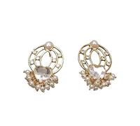 White Sea Shell Pearl Heart Crystal Glass Pretty Earrings