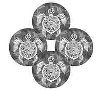 White Sea Turtle on Seamless Fishes Background Set of 1 Table Placemat, Non-Slip Place Mats Protector Washable Plate Mat Holder, 15.4 Inches Round Desk Pad for Kitchen Dining