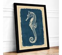 White Seahorse Study Vintage Framed Wall Art Print A1 (84.1×59.4cm) Black, Wall Decor for Living Room, Bedroom, Office & Home, Ready to Hang, Art Gift