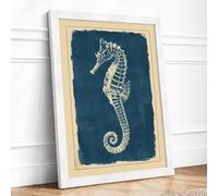 White Seahorse Study Vintage Framed Wall Art Print A1 (84.1×59.4cm) White, Wall Decor for Living Room, Bedroom, Office & Home, Ready to Hang, Art Gift