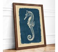 White Seahorse Study Vintage Framed Wall Art Print A3 (42×29.7cm) Walnut, Wall Decor for Living Room, Bedroom, Office & Home, Ready to Hang, Art Gift