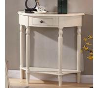 White Semi-Circle Console Table with Drawer & Shelf Perfect for Living Room Entryway & Hallway - Stylish Wood Accent Furniture (90x38x37.5cm/35x15x34in)