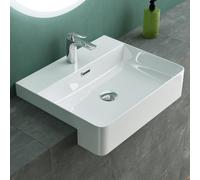 White Semi Recessed Bathroom Basin Ceramic Countertop Sink Rectangle Washbasin