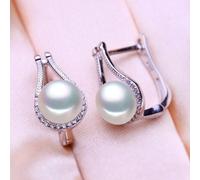 (white) Seniko 8-9mm Natural Freshwater Pearl Earrings Geometry Design Fashion Cubic Zirconia Clip Earrings For Women Girl Gift
