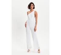White Sequin Jersey One Shoulder Jumpsuit Liquorish White 16