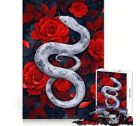 White Serpent Among Crimson Roses for Adults 1000 Piece Puzzle Brain Exercise Restful Escape Precision Cut Ideal Xmas Gift (38x52cm)