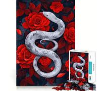 White Serpent Among Crimson Roses Jigsaw Puzzle 1000 Think Boost Game Tight Lock No Loose Pieces Interactive Brain Challenge for Home (50x75cm)