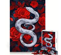 White Serpent Among Crimson Roses Jigsaw Puzzle for Adults 1000 Pieces Creative Think Stress Relief Fun Exact Edges Thoughtful Xmas (50x75cm)