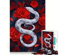 White Serpent Among Crimson Roses Jigsaw Puzzles 1000 Piece for Adults Recall Fun Play Firm Fit Secure Assembly Family Fun Night Activity (38x52cm)