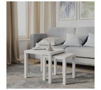 (White) Set of 2 Square Wooden Nesting Stacking Coffee Side Tables Living Room Furniture