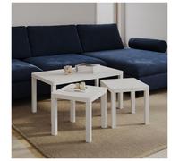 (White) Set of 3 Wooden Nesting Stacking Coffee Side Centre Tables Living Room Furniture