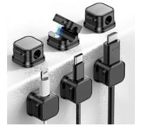 (White) Set of 6 magnetic cable clips [smooth and adjustable cable], under-desk cable holder, adhesive cable holder, home and office organizer