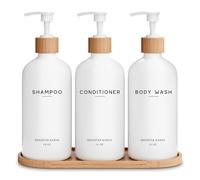 White Shampoo and Conditioner Dispenser Set by Brighter Barns - Shower Dispenser - Shampoo Conditioner Body Wash Dispenser with Pump - Shower Soap Dispenser for Bathroom Decor, Hotel, Airbnb (White)