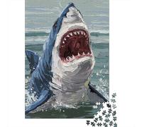 White Shark Attack Paintin 1000 Piece Jigsaw Puzzle for Adults, 52x38cm/1000pcs, Relaxing Indoor Activity, Weekend Downtime And Puzzle Lovers