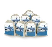 White Shark Bunches Pocket Cotton And Hemp with Drawstring 8 Pieces Reusable Gift Bags Jewelry Pouch for Wedding DIY Craft Party (4.9 X 6.7 Inch)