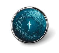 White Shark Hunting Fishes in The Blue Ocean Brooch Pins for Women Men Cute Badge Lapel Pins for Backpack Dress Accessories