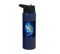 White Shark Mosaic Stained Glass Sea Animal Stainless Steel Insulated Water Bottle