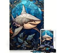 White Shark Stained Glass Adults Puzzles 1000 Piece Jigsaws Strategic Think Mindful Escape Precise Fit Nice Gift (38x26cm)