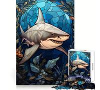 White Shark Stained Glass Teenagers 1000 Piece Jigsaw Puzzle Focus Training Leisure Activity Tight Join Thoughtful Gift (38x52cm)