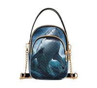 White Shark Stormy Ocean Waves Womens Shoulder Purse Phone Purse Chain Strap Handbag Floral Print Crossbody Clutch Zipper Tote, 5.9" × 8.3" × 3.1"