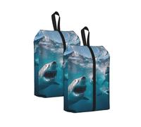 White Sharks Printed Travel Shoe Storage Bag Waterproof Jacquard Fabric is Lightweight, with Strong Handle and Central Zipper.