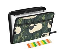 White Sheep Green Grass Cartoon Accordion Document File Folder Expanding 13 Pockets A4 Letter Size with Zipper Closure for Accordion Document File Folder Expanding
