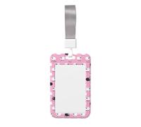 White Sheep On Pink Background Id Badge Holder with Detachable Neck Strap, Waterproof Vertical Name Card Holders, for Nurse Students Teachers Staff