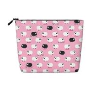 White Sheep On Pink Background Portable Makeup Case Fake Hemp, Women's Travel Organizer Large Capacity Zippered Pouch