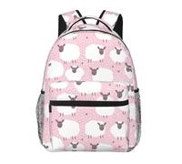 White Sheep On Pink Background Print Casual Daily Bookbag, 20 * 29 * 40cm Durable Basic Backpack For Travel And Vacation Classics Daypack