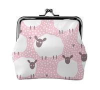 White Sheep On Pink Background Print Double Clasp Metal Frame Leather Kiss Lock Change Pouch Wallet for Women with Keys, Small Purses