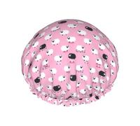 White sheep on pink background Print Double Layer Waterproof Shower Cap Women Men Reusable Bath Hair Caps Elastic Band