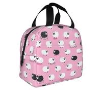 White Sheep on Pink Background Print Foldable Insulated Lunch Bag Meals Snacks Beverages Boys Girls Teenagers Picnics
