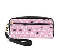 White Sheep on Pink Background Print Leather Small Makeup Bag â€“ Reusable Cosmetic Accessories Organizer, Travel Toiletry Bag