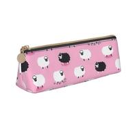 White Sheep on Pink Background Print Pencil Case Large Capacity Triangle Pouch for Pens Cases Student and School College