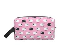 White Sheep on Pink Background Print Storage Bag â€“ Large Travel Cosmetic Makeup Bags, Portable Pouch Organizer for Toiletries, Accessories