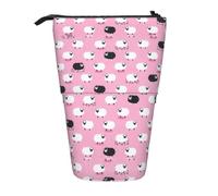 White Sheep on Pink Background Print Telescopic Pencil Case Adjustable Lightweight Office Stationery Organizer Pouch