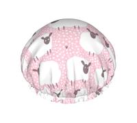 White sheep on pink background Printed Hair Wrap, Double Layer Shower Cap For Women, Reusable Hair Protector For Bathing
