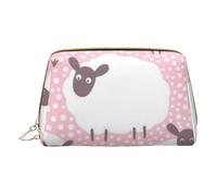 White Sheep On Pink Background Printed Leather Makeup Bag for Women Girls - Small Portable Travel Cosmetic Organiser Toiletry Bag