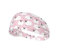 White sheep on pink background Printed Sweatband Women Stretchy, Easy Care Non Slip, for Yoga Running Cycling Outdoor Workout