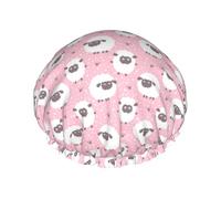 White Sheep On Pink Background Shower Cap For Women'S - Reusable Waterproof Shower Hair Cap For Bathing, Skin Care, And Home
