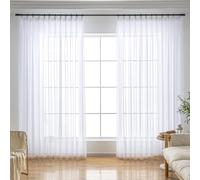 White Sheer 94 Inch Curtains & Drapes Long Pinch Pleat Linen Thin Textured