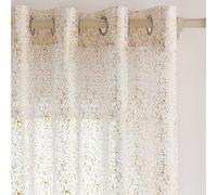 White Sheer Curtains with Gold Foil Dots, Grommet, 2 Panels W52 x L84 Inch