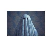 White Sheet Ghost in Blue Floral Fabric Tin Metal Signs Wall Art Decorations for Bar Pub Club Cafe Room Farmhouse White 20x30cm
