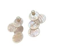 White Shell Disc Dangle Earrings for Women, Tiny Pearl Stud Iridescent Mother of Pearl Layered Drop Earrings, Minimalist Elegant Wedding Bridal Daily Jewelry