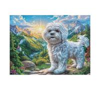 White Shepherd Flower Field 500 Piece Jigsaw Puzzle for All Ages Happy Time Jigsaw Perfect Festival Gift Family Gathering Brainteasing Relaxation Living Room Decor 500 PCS